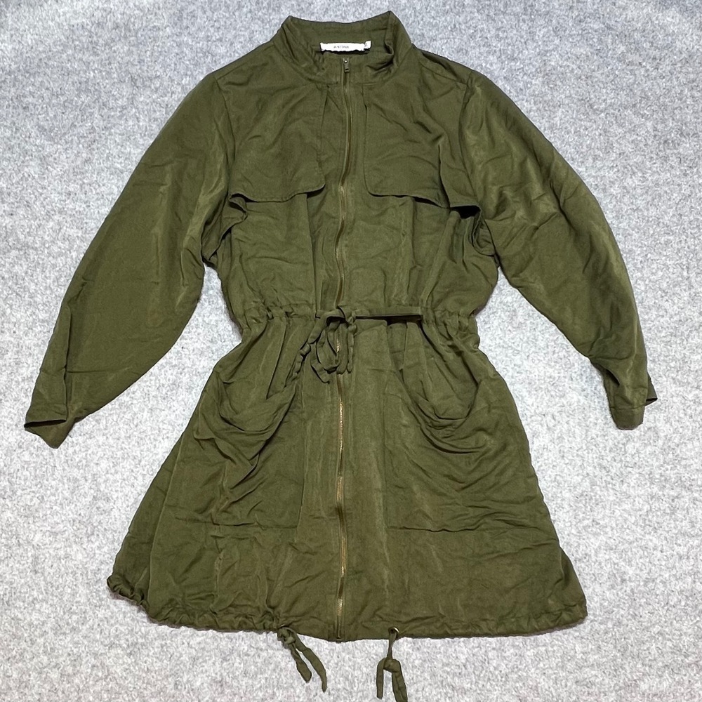 JustFab Olive Green Utility Jacket Zip Up Drawstring Waist Gorpcore Womens 1X